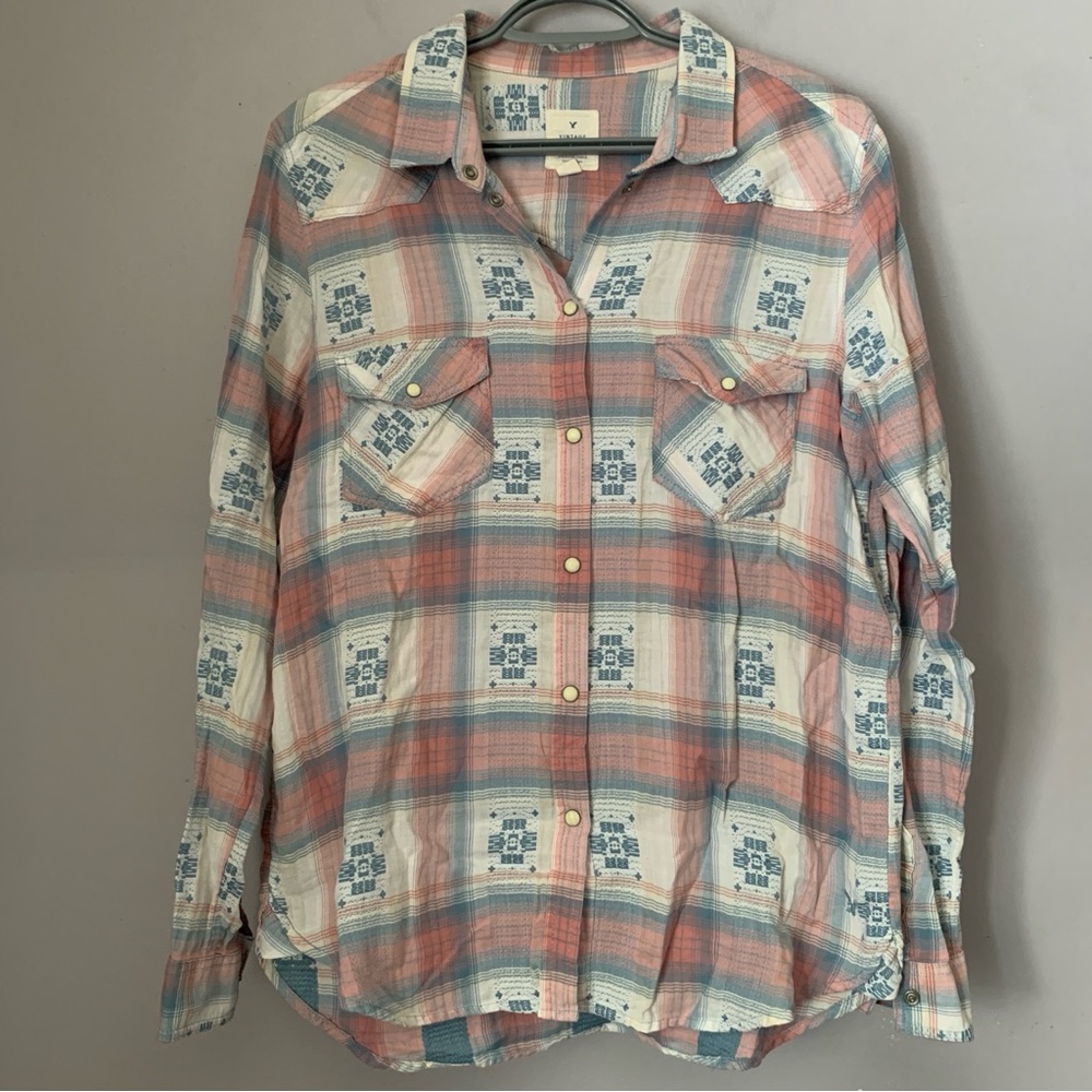 American Eagle Vintage Boyfriend Plaid Button Up Shirt Women’s Large